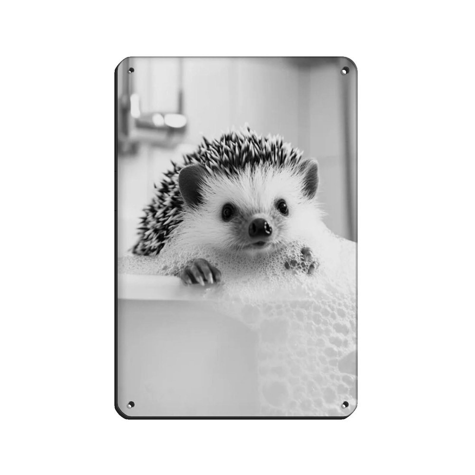 Hedgehog in The Bathtub, Funny Bathroom Art Tin Sign Vintage Metal Pub Club Cafe Bar Home Wall Art Decoration Poster Retro 8x12inch(20x30cm)