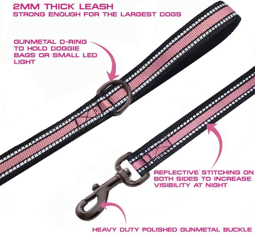JSXD Double Handle Dog Leash,5 FT Heavy Duty Dog Leashes with Comfortable Padded ,Reflective Dog Leashes for Small Medium Large Dogs Outdoor Training Walking Hiking( Pink) - Image 4