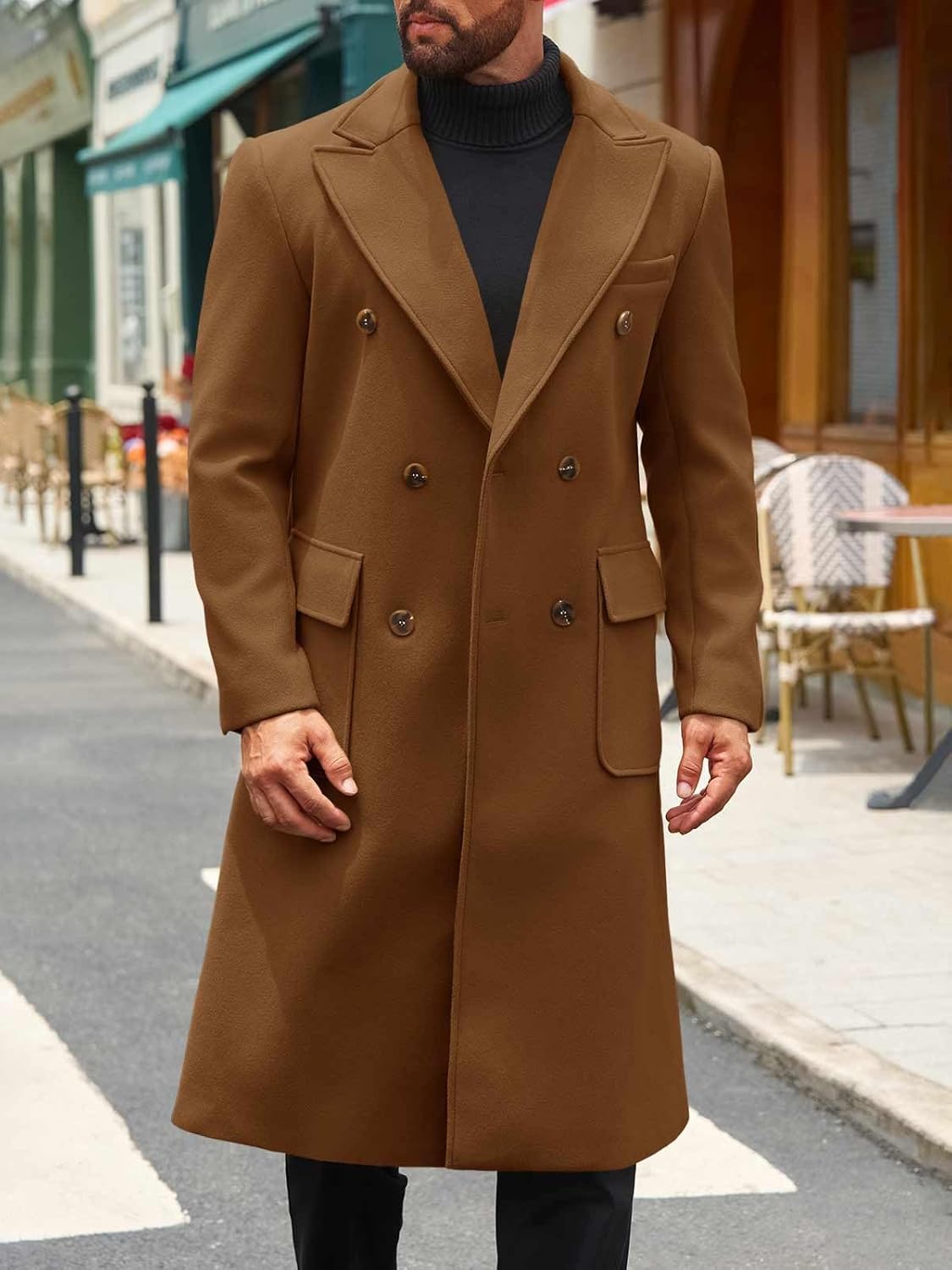 Runcati Mens Wool Blend Casual Trench Coat Notched Collar Lapel Long Jacket Double Breasted Classic Winter Overcoat - Image 4