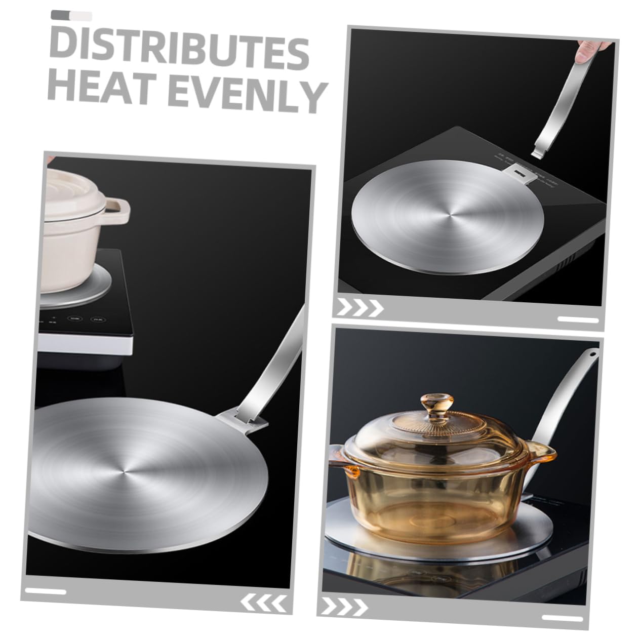 Placa Difusora de Calor de Acero Inoxidable para Cocina de Gas, 9,45 Pulgadas, con Mango Desmontable, Mejora la Cocción y Protege Tus Utensilios