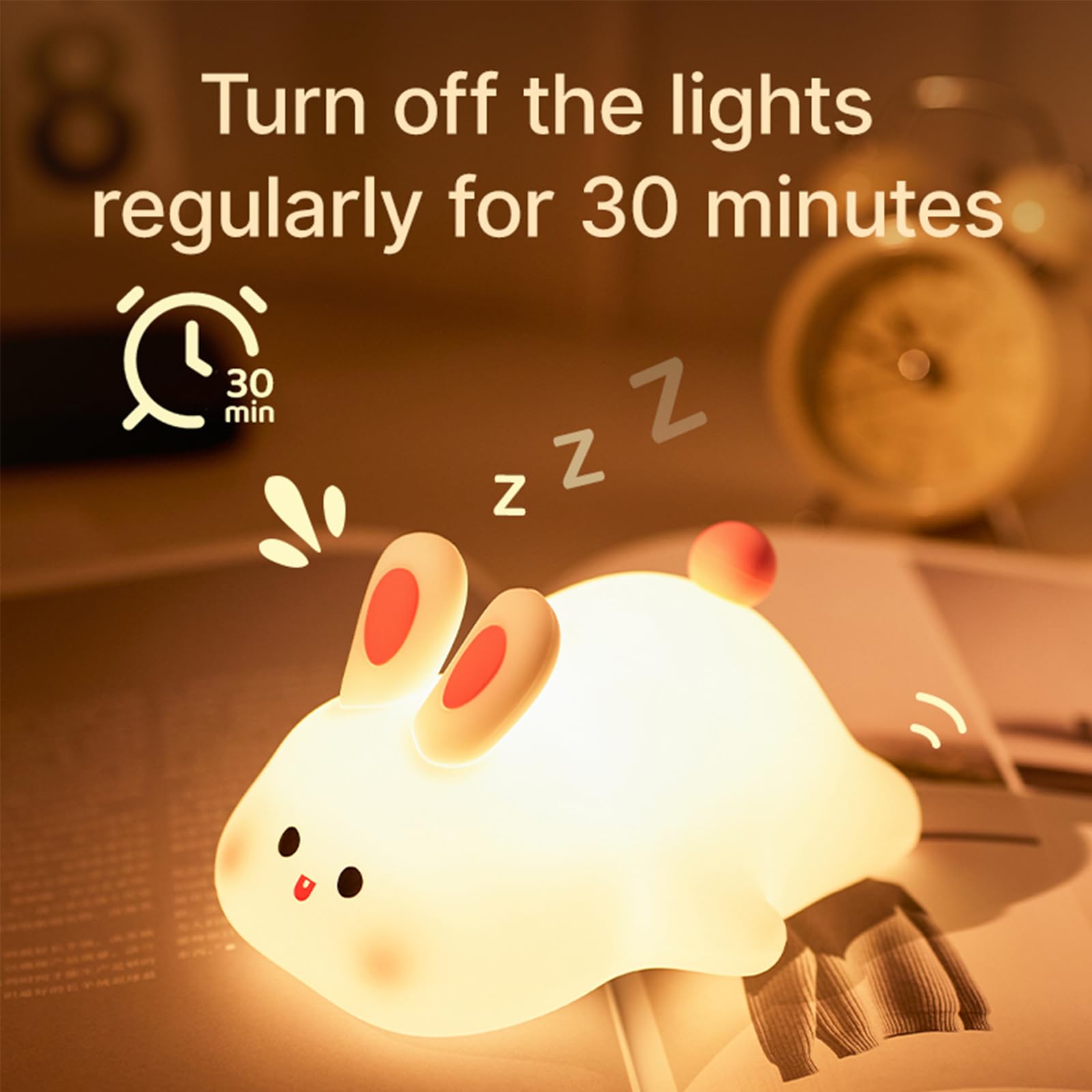 Bonita luz nocturna de conejo de silicona, conejo iluminado regulable, bonita lámpara de silicona para bebé, luz recargable para decoración de habitación de niños, lámpara blanda para