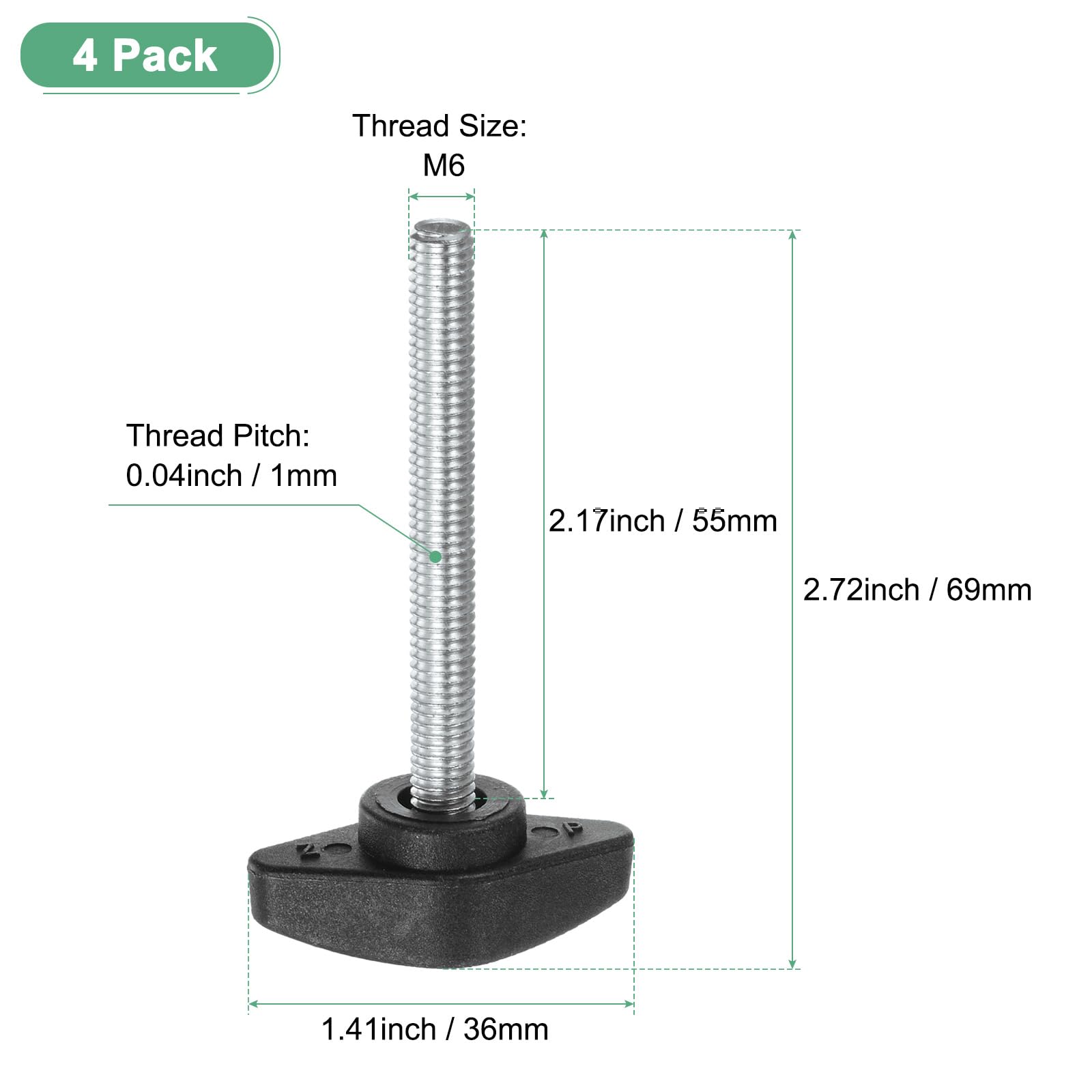 M METERXITY 4-Pack Thumb Screws, M6x55mm Tee Wing Knobs, Plastic T Handles Clamping Knob for Woodworking/Machinery/Equipment - Image 3