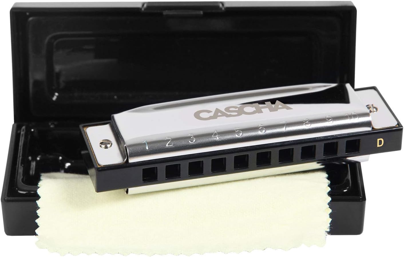 CASCHA Blues Harmonica D-Major Beginners & Advanced - high-quality 10-hole diatonic harmonica excellent sound - with high-quality copper reeds - practical case and cleaning cloth