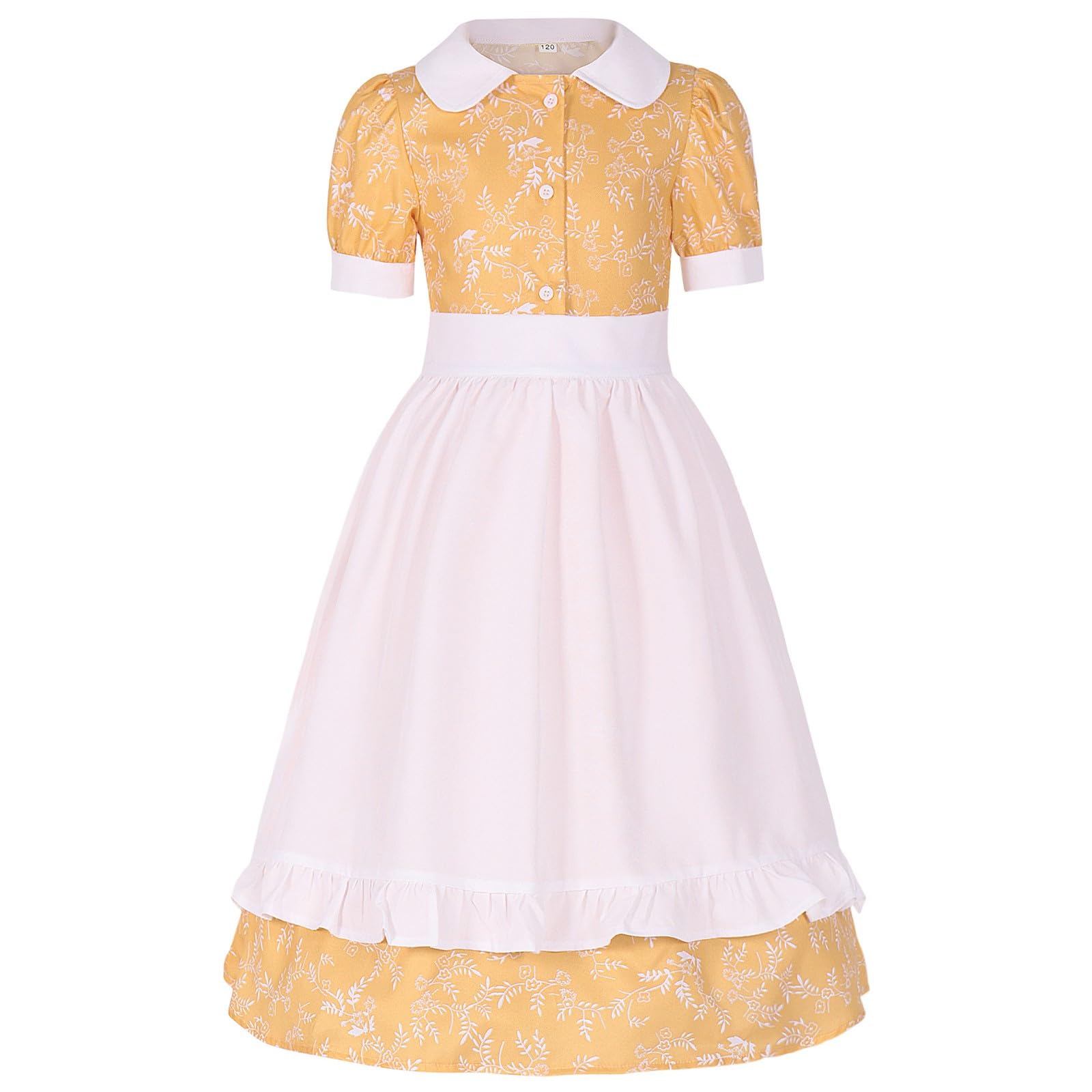 Vestido de niña Estilo jardín con Estampado Floral, Delantal, Sombrero, Traje, Falda Larga, de Punto piqué, Suave y Bordado, Ideal para Uso Diario, Primavera Estilo Casual