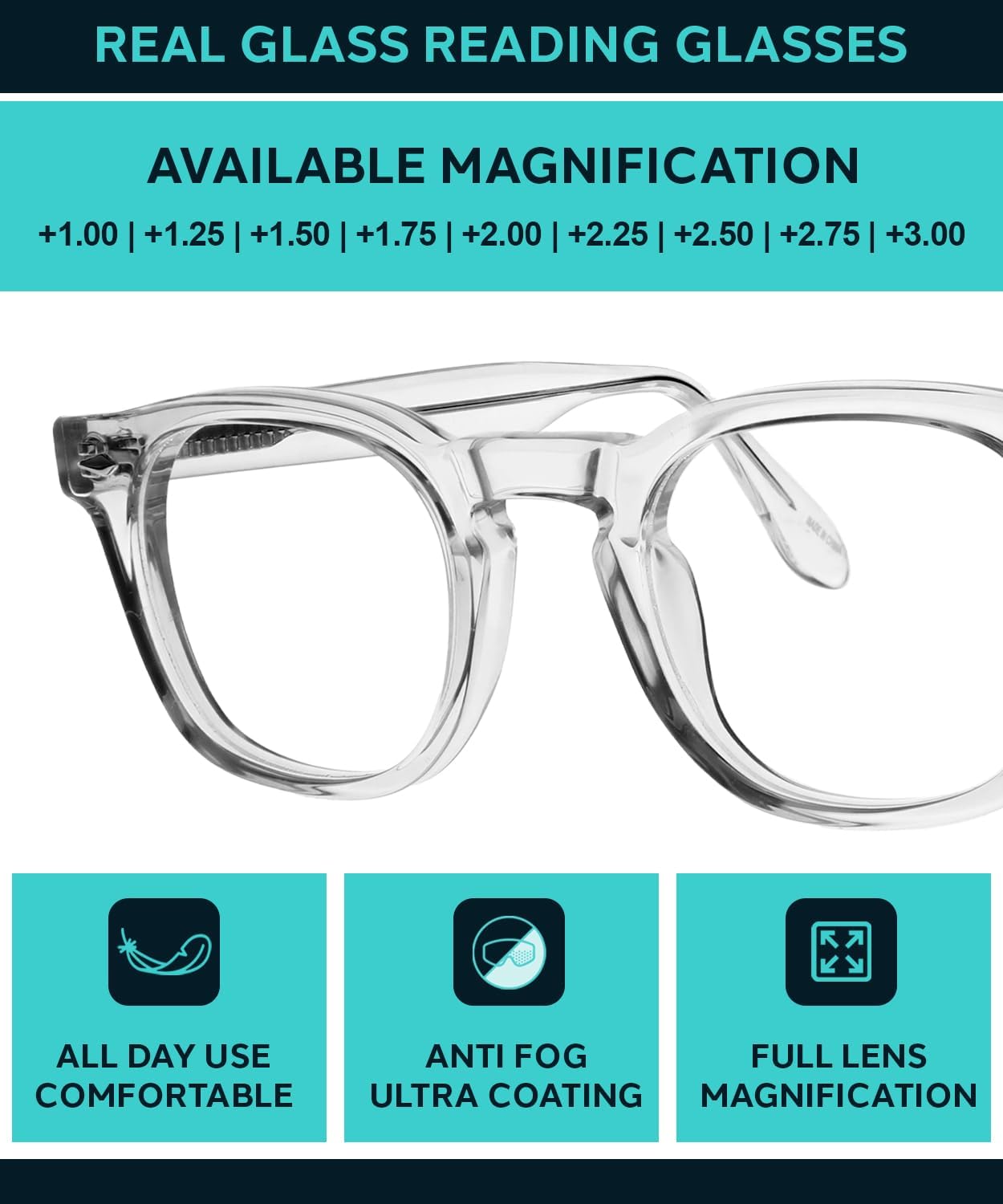 Phillips Safety Real glass reading glasses in Vistanza 1212 frame