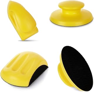 4 PCS 5 Inch Round Hand Sanding Blocks + Mouse Hook and Loop Sanding Blocks for Mouse Sandpaper, Mouse Hand Sanding Pad Hook Backing Plate for Wood Furniture Restoration, Home Crafts, Yellow