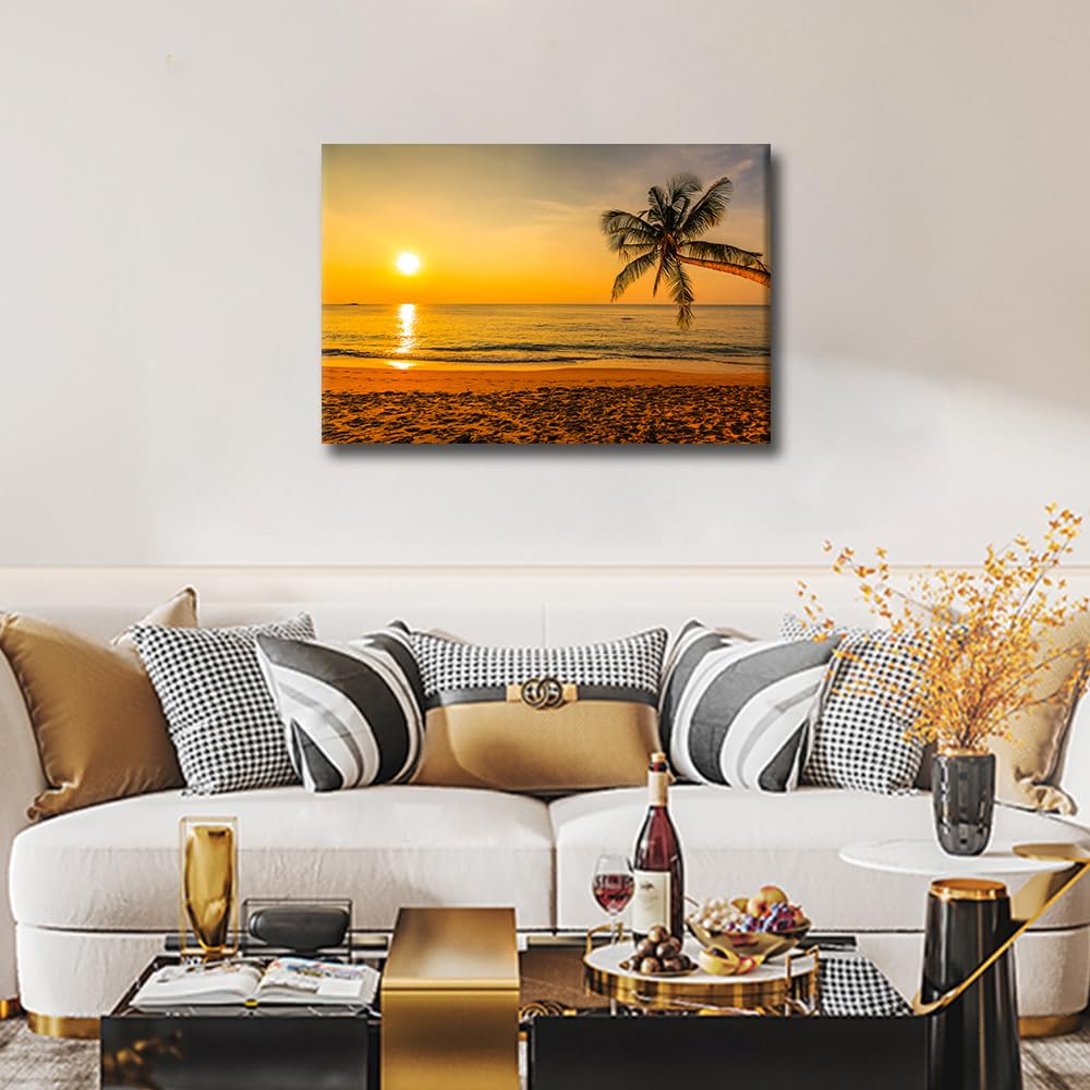 TISHIRON Canvas Wall Art for Bedroom Sea Sunset Wall Paintings for Living Room Coastal Beach Office Modern Wall Art Ocean Pictures Print On Canvas Giclee Framed Ready to Hang - Image 4