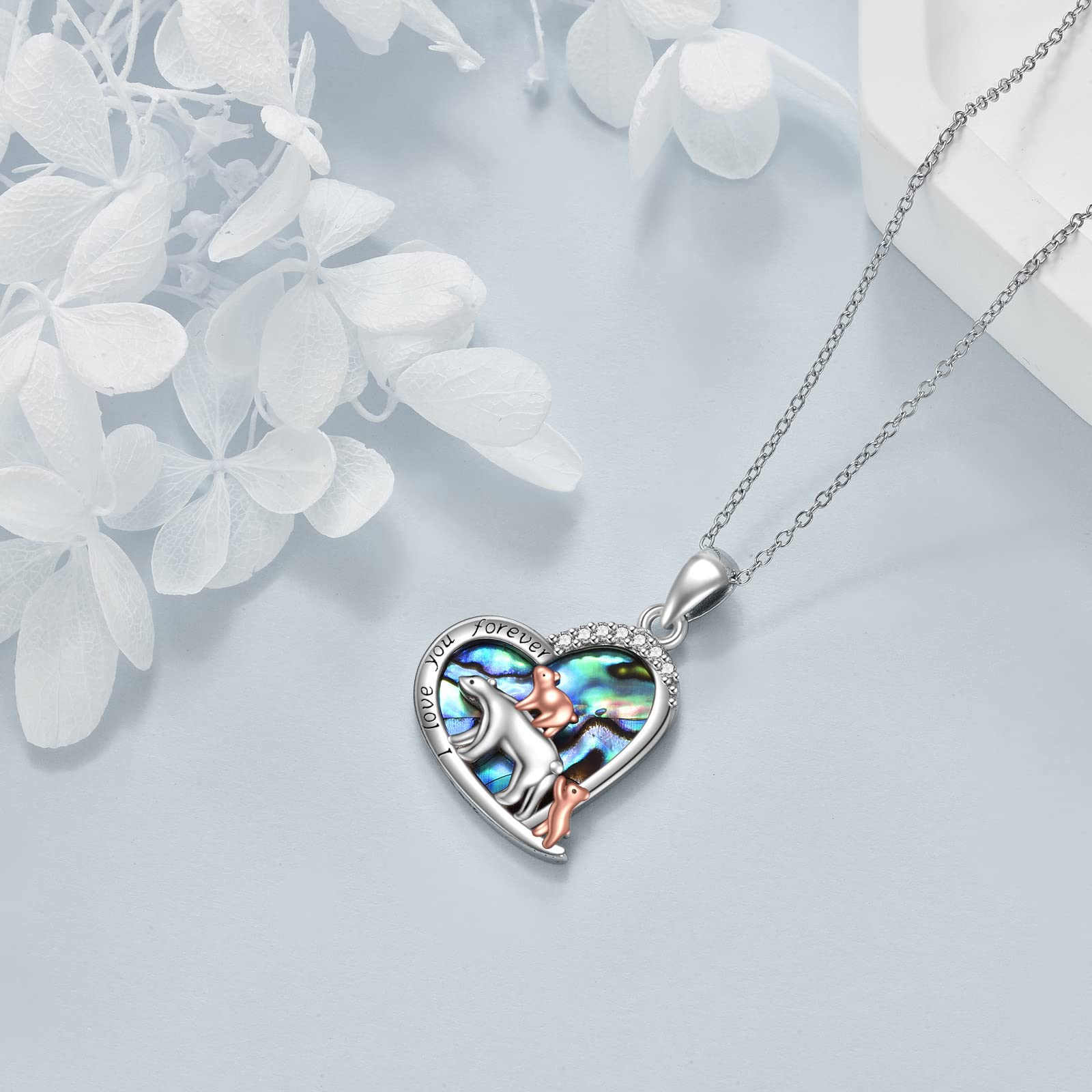YFN Collar de plata de ley con colgante de mamá oso con 2 cachorros, joyería de regalo para mujeres y madres, Plata esterlina, Circonia cúbica