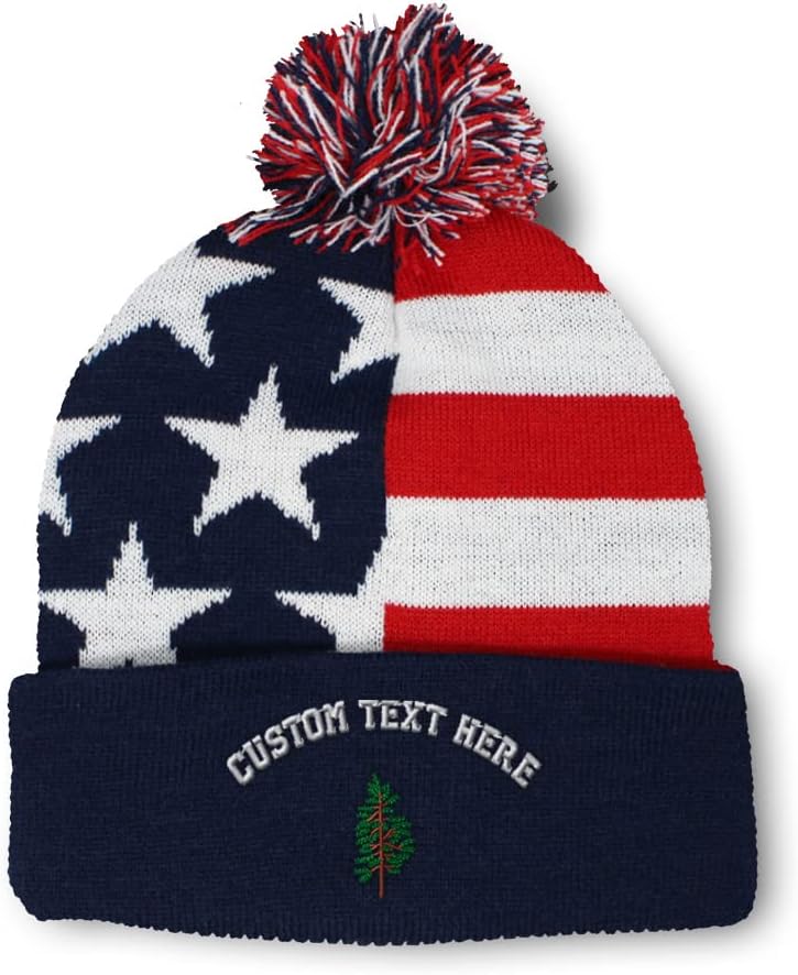 Pom Pom Beanies for Women Pine Tree B Embroidery Skull Cap Trees Winter Hats for Men Acrylic 1 Size