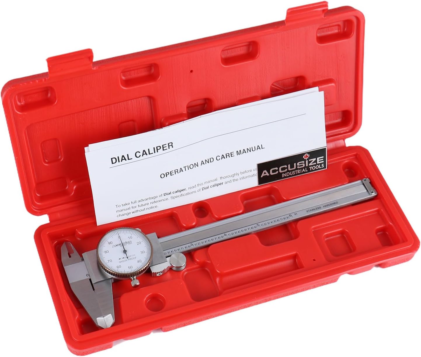 Accusize Industrial Tools 0-6 inch by 0.001 inch Precision Dial Caliper, Stainless Steel, in Fitted Box, P920-S216