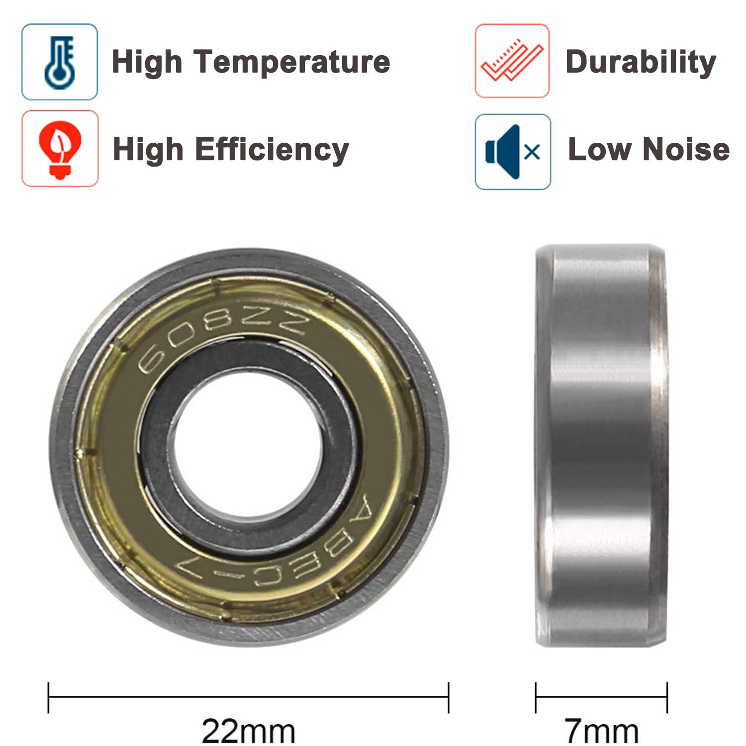 608ZZ Roulements à Billes 30 Pièces ABEC-7 Acier Inoxydable, 8x22x7 mm Antipoussière pour Skateboard Électrique, VTT, Industrie, Roulement à Billes Scellés Haute Vitesse (608ZZ)