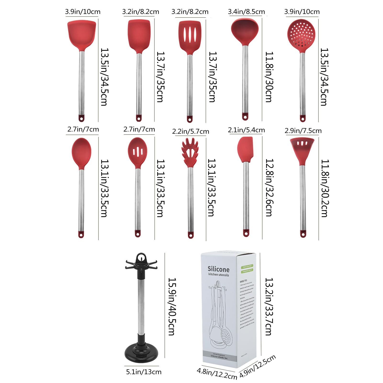 11 Pezzi Set di Utensili da Cucina, in Silicone, Resistenti al Calore, con Porta Utensili, Set di Utensili da Cucina, Lavabili in Lavastoviglie