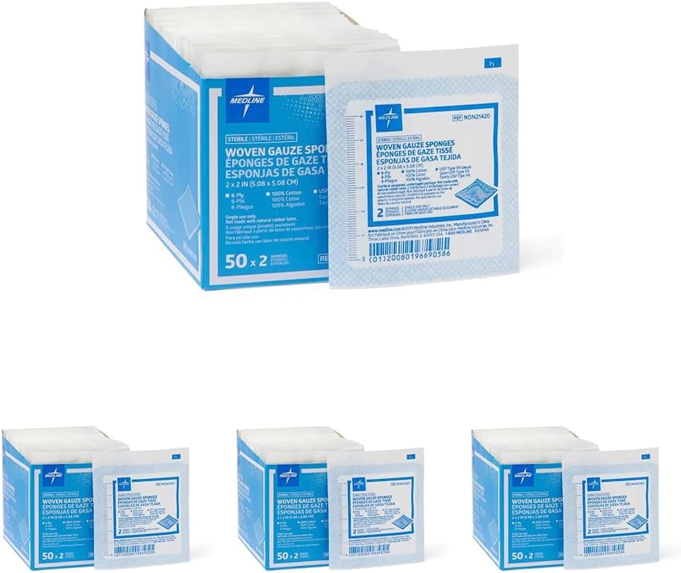 Amazon.com: Medline Gauze Sponge Sterile 8 Ply, 100 Count (Pack of 4 ...