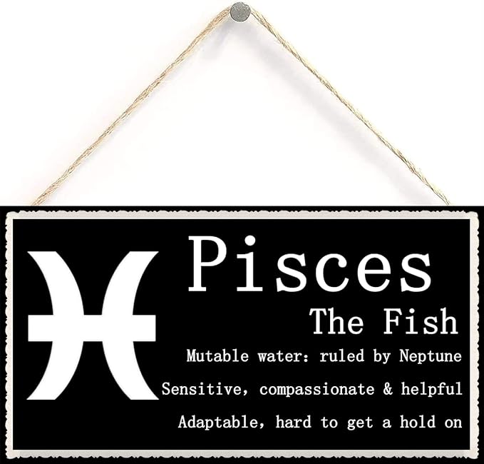 Decorative Wood Sign Home Decor,Pisces The Fish - Beautiful Spiritual Gift Astrology Sign of The Zodiac Plaque 6 inch by 12 inch Hanging Sign,Wall Art