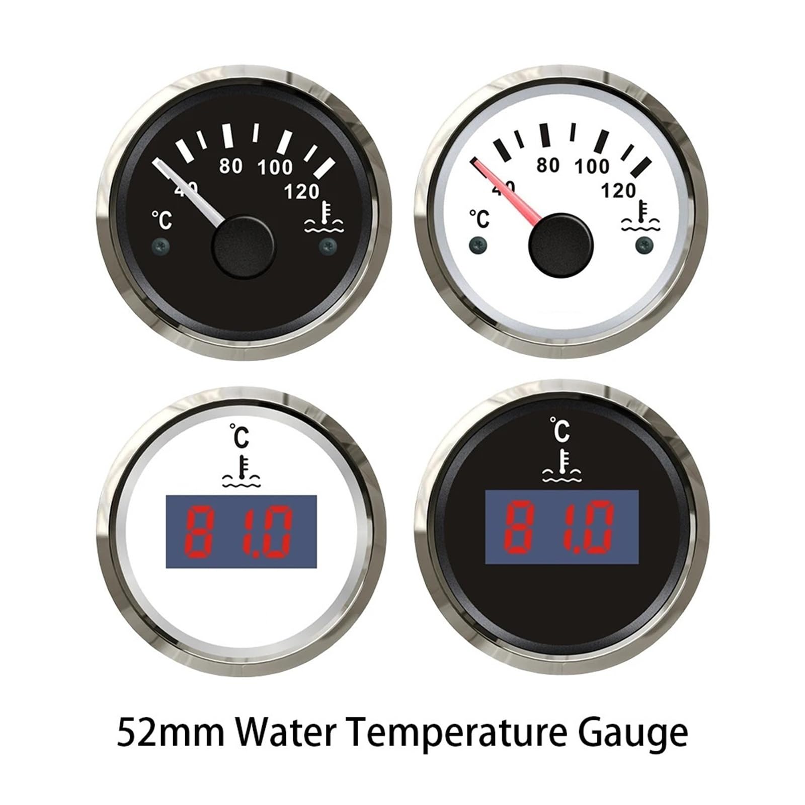 52mm wskaźnik temperatury wody wskaźnik miernika, 40-120 stopni/25-120 stopni 12V 24 wolty dla łodzi samochodowych jachty wodoodporne Wysoka widoczność(BS)