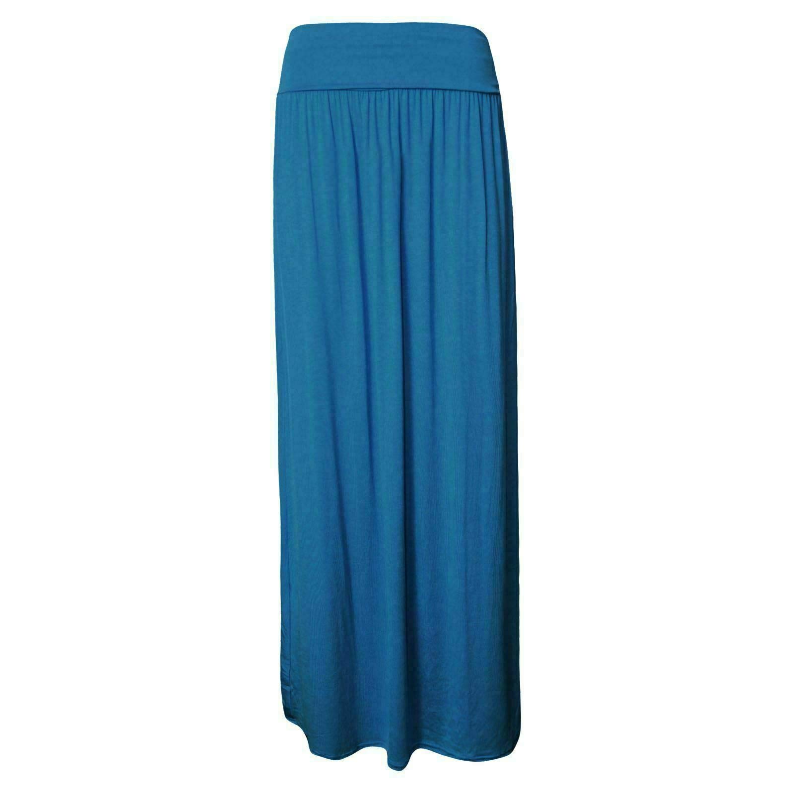 Fairy Boutique Women's Teal Comfy Fold Over Elastic Waist Maxi Skirt Stylish Fold Over Flared Long Maxi Skirt