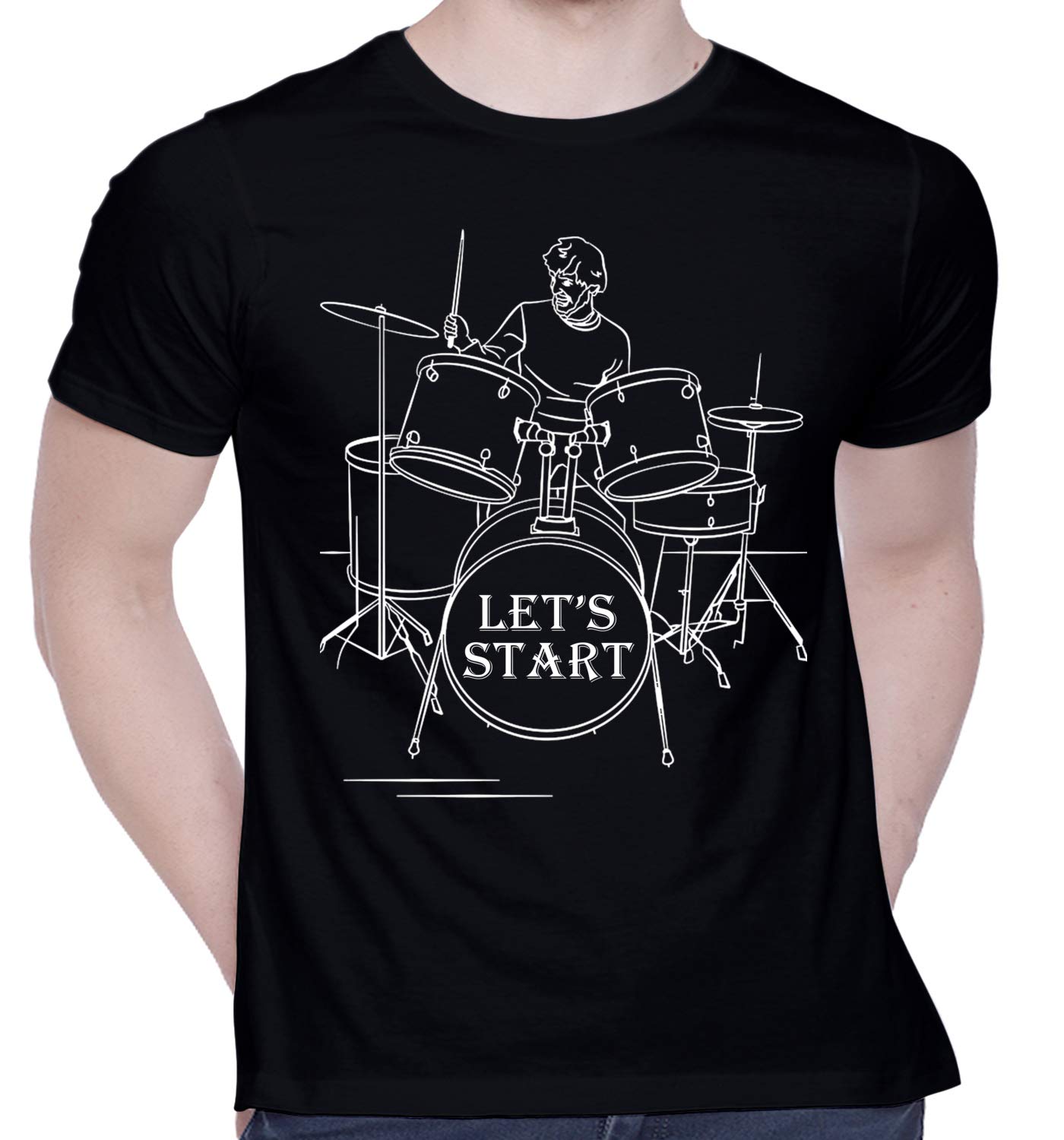 CreativiTGraphic Printed T-Shirt for Unisex Drum_LET S Start_for Black Tshirt | Casual Half Sleeve Round Neck T-Shirt | 100% Cotton | D00612-2