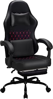T-THREE.High Back Ergonomic Computer Chair,Gaming Chair,Office Chair,Desk Chair,Swivel Chair,Racing Chair,Adjustable Lumbar Support and Headrest,Withstands up to 150 Kg,With Footrest(Red)