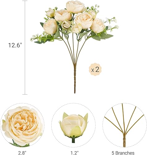 Miniatura 5 de Mkono Flores artificiales de peonías, pequeñas flores de seda para decoración del hogar, ramo de interior, arreglos florales sintéticos, centros de