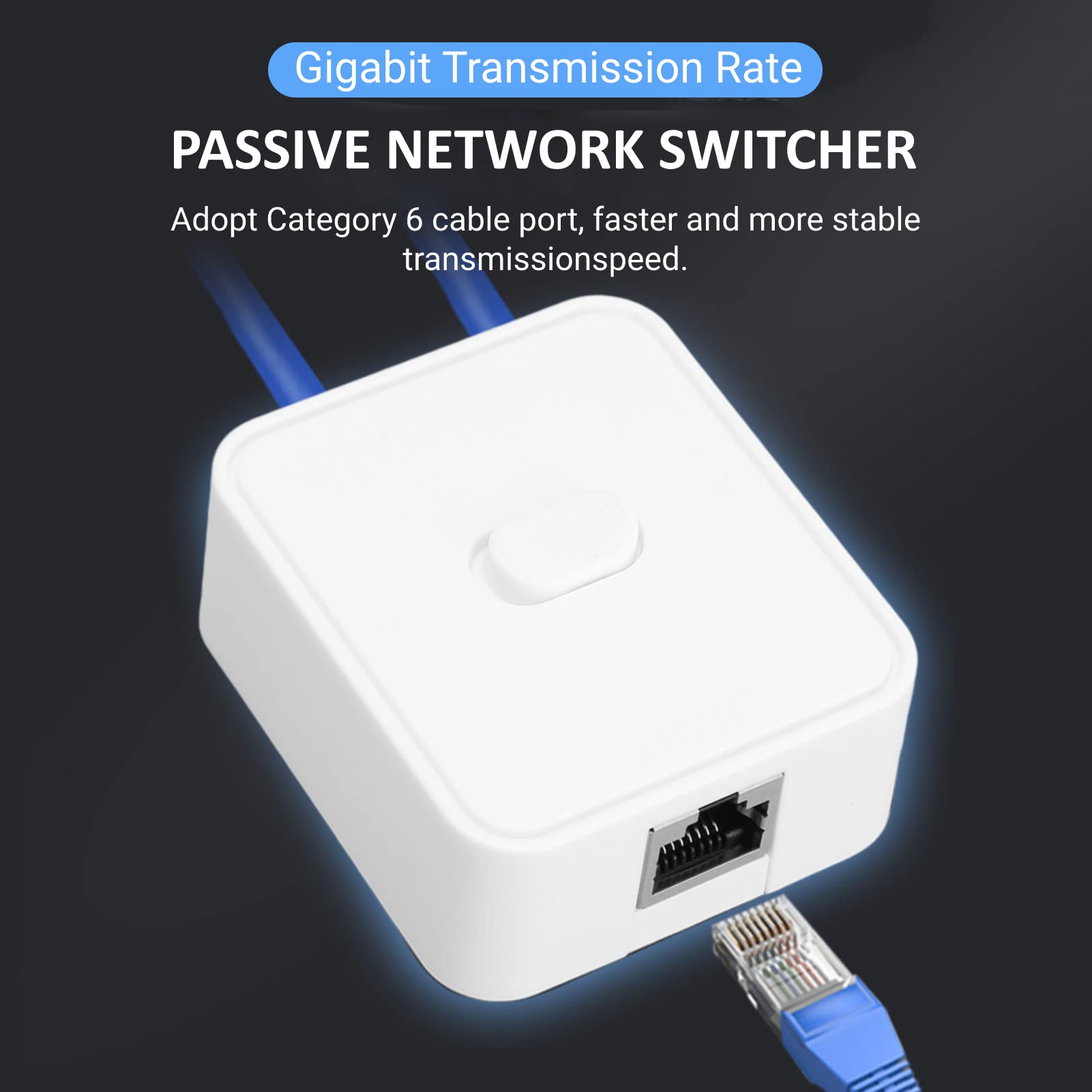 Gigabit Ethernet Network Switch, 2 Port 1000Mbps 2 in 1 Out or 1 in 2 Out PoE Extender Switch Network Hub RJ45 Network Splitter Adapter