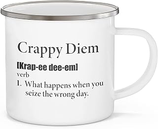 Crappy Diem Camping Mug, Definition Mug, Word Definition Camping Mug - 12 oz Enamel Campfire Mug, Gifts For Friends And Coworkers