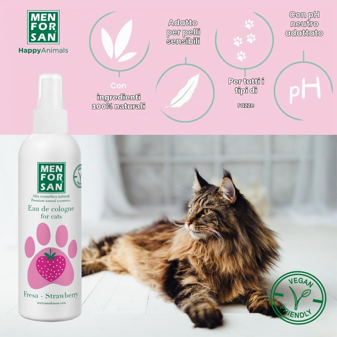 MENFORSAN Pacchetto di igiene e bellezza per gatti, shampoo per gatti molto delicato, 300 ml, olio di fragola per gatti 125 ml, shampoo schiumoso per cani e gatti 200 ml, ricco profumo di fragola