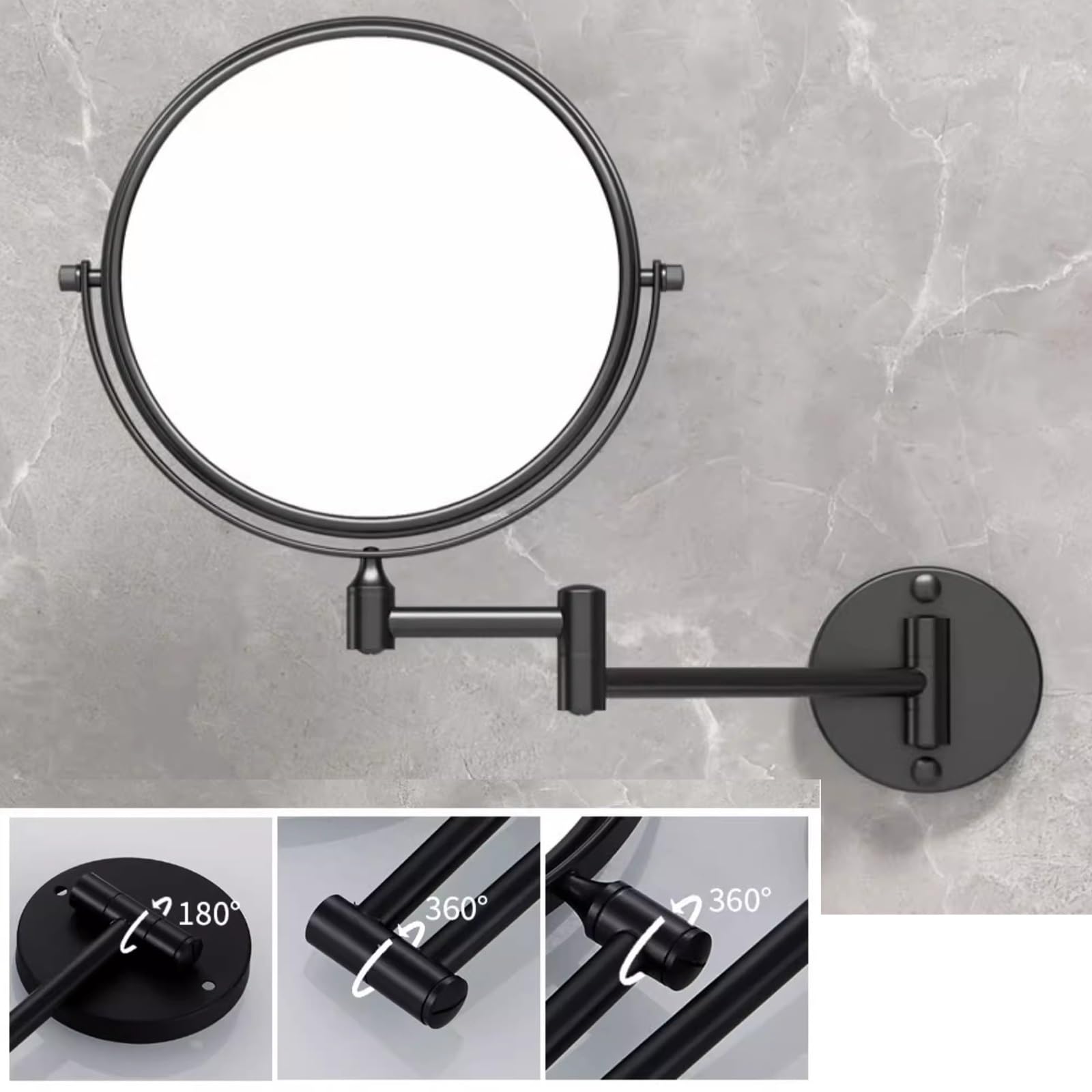 Specchio Trucco Da Parete Specchio Cosmetico Con Ingrandimento 1x/3x, Estensibile A 360 °, Specchio Da Bagno Per Trucco O Rasatura Braccio Pieghevole Estensione(Noir)