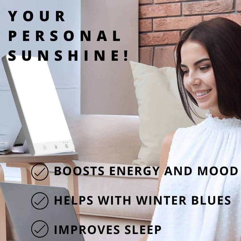 Lampe de thérapie de lumière Ultra-Mince 10000 Lux Therapy Lumière avec 3 Niveaux de luminosité réglable, Therapy Lumière avec minuterie pour Une Maison Heureuse/Bureau/Voyage