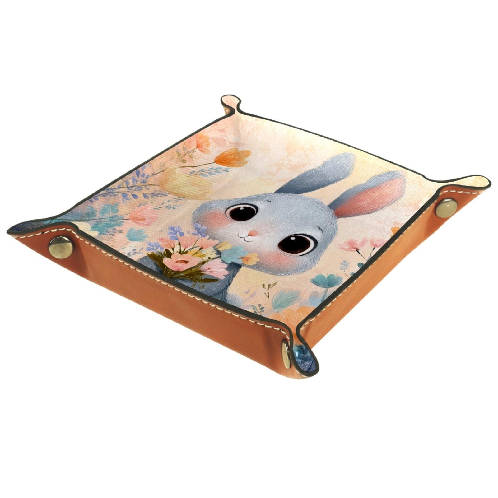 VAPOKF Rabbit Flower Dice Trays Quadrilateral Dice Folding Tray Microfiber Leather Holder for Table Games RPG DND, 20.5 × 20.5 cm