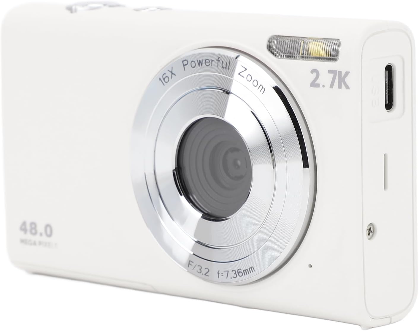 Digital Camera, 2.7K 48MP Autofocus 16x Digital Zoom Vlogging Camera with 2.8 Inch Screen, Portable Compact Point Shoot Camera for Adult Beginner (White)