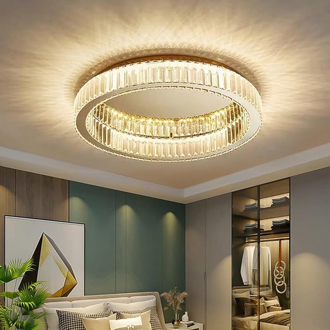 SAIVITT Plafondlamp, goud, kristal, woonkamerlamp, 50 cm, modern, Noord-Europa, dimbaar, 3 kleuren, landelijke lamp, rustieke hanglamp, verlichting voor werkkamer, kantoor, eetkamer