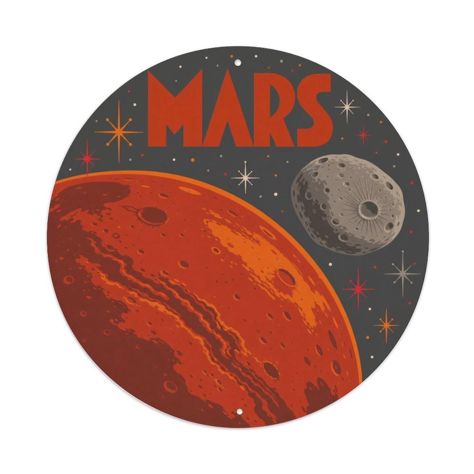 Celestial Mars Red Planet Deep Space Planetary Orbit Metal Tin Sign Plaque Wall Decor for Cafe, Man Cave, Club Bar, Office, Home Garden Round Metal Poster 8x8Inch