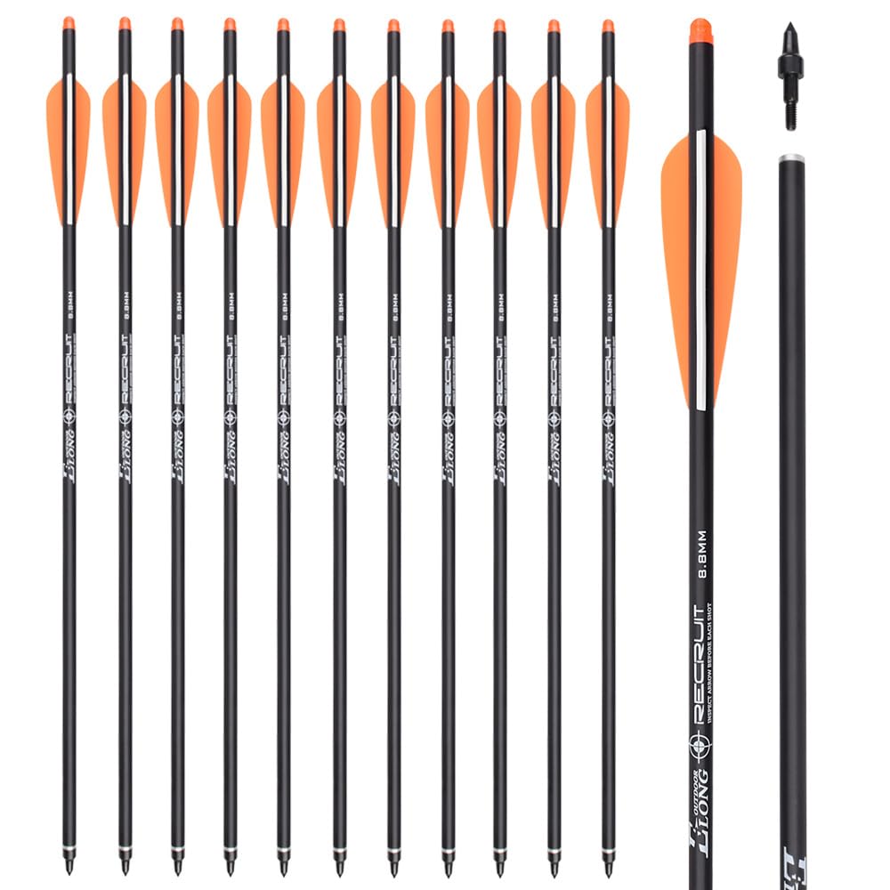 16 18 20 pollici carbonio balestra bullone caccia tiro con l'arco frecce con 4" ali sostituite punta freccia (12 pezzi)