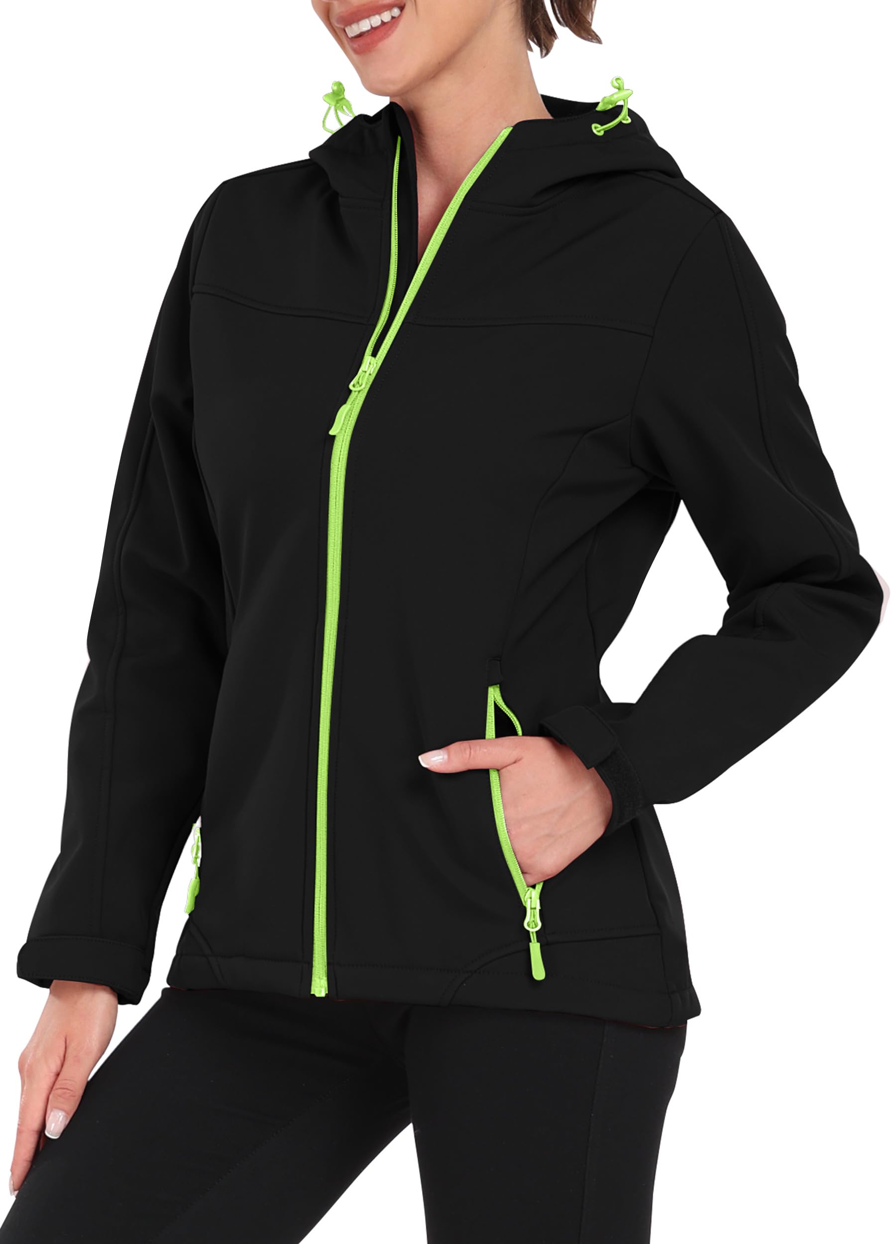 EnduaReve Softshelljacke Damen Wasserdichte Übergangsjacke Atmungsaktive Regenjacke Winddichte Jacke Gefüttert Kapuze für Outdoor Wandern S-3XL