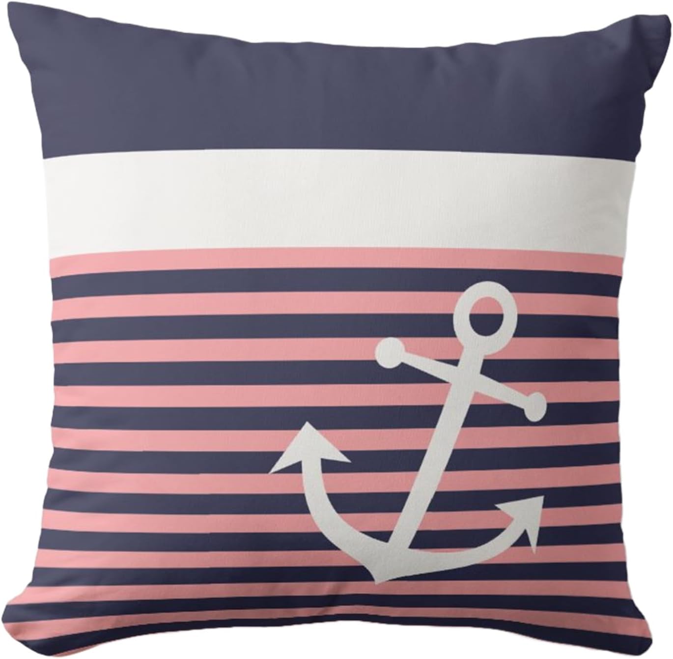Nautical Anchor Throw Pillow Covers 20x20 Soft Striped Decorative Pillow Covers for Sofa, Couch, Living Room - Light Coral Pink