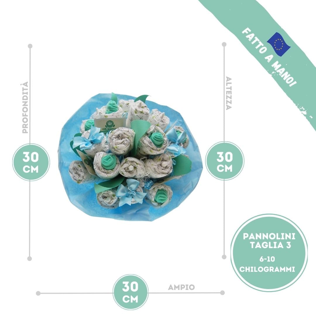 myBambini ® bouquet bouquet [bouquet di fiori] - torta di pannolini - regalo per la nascita - baby shower - pannolini - regalo per il bambino - acquistare torta (ragazzo/ragazzo/blu)