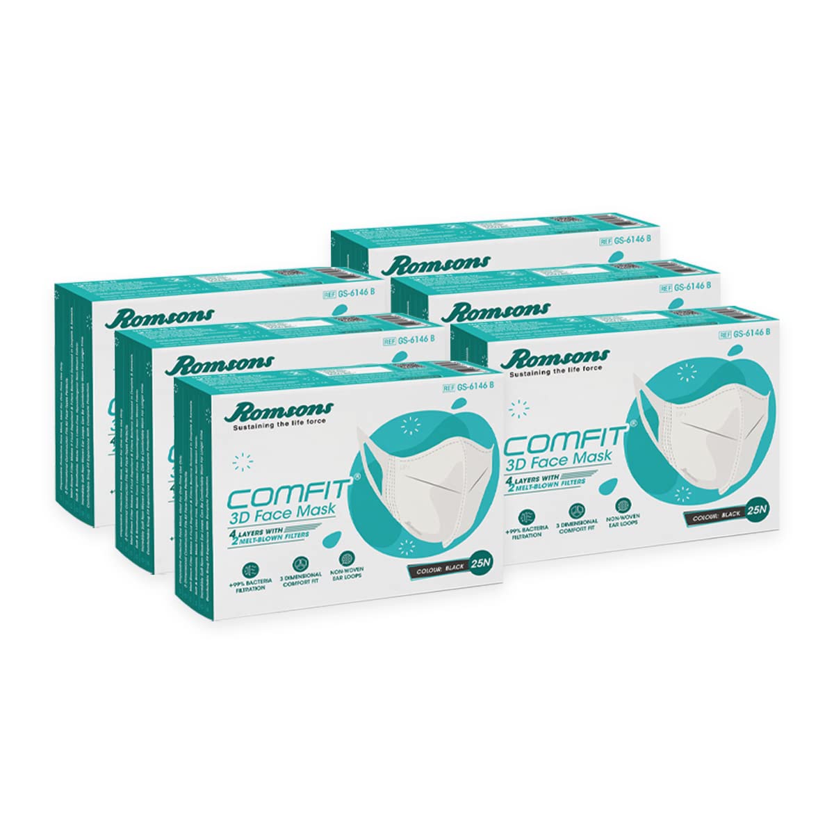 Romsons Comfit 3D Non-Woven Face Mask | Disposable & Snug-Fit | 2 layers of melt-blown filters for Men & Women - Black - 150 Pcs (Pack of 6) (B0BJPRXCRF) Amazon Price History, Amazon Price Tracker