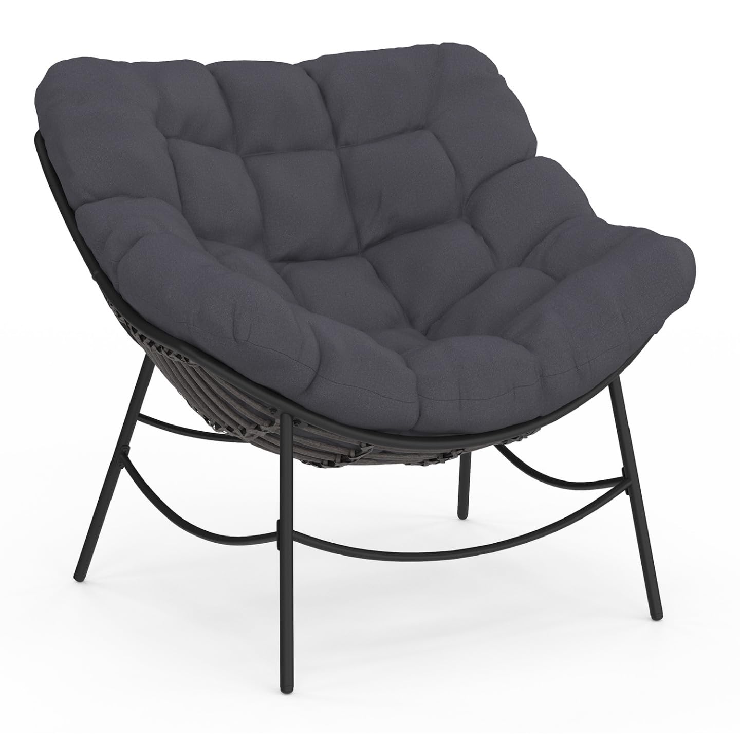 IDMarket – Sillón de jardín Relax LOA efecto ratán gris y cojín gris