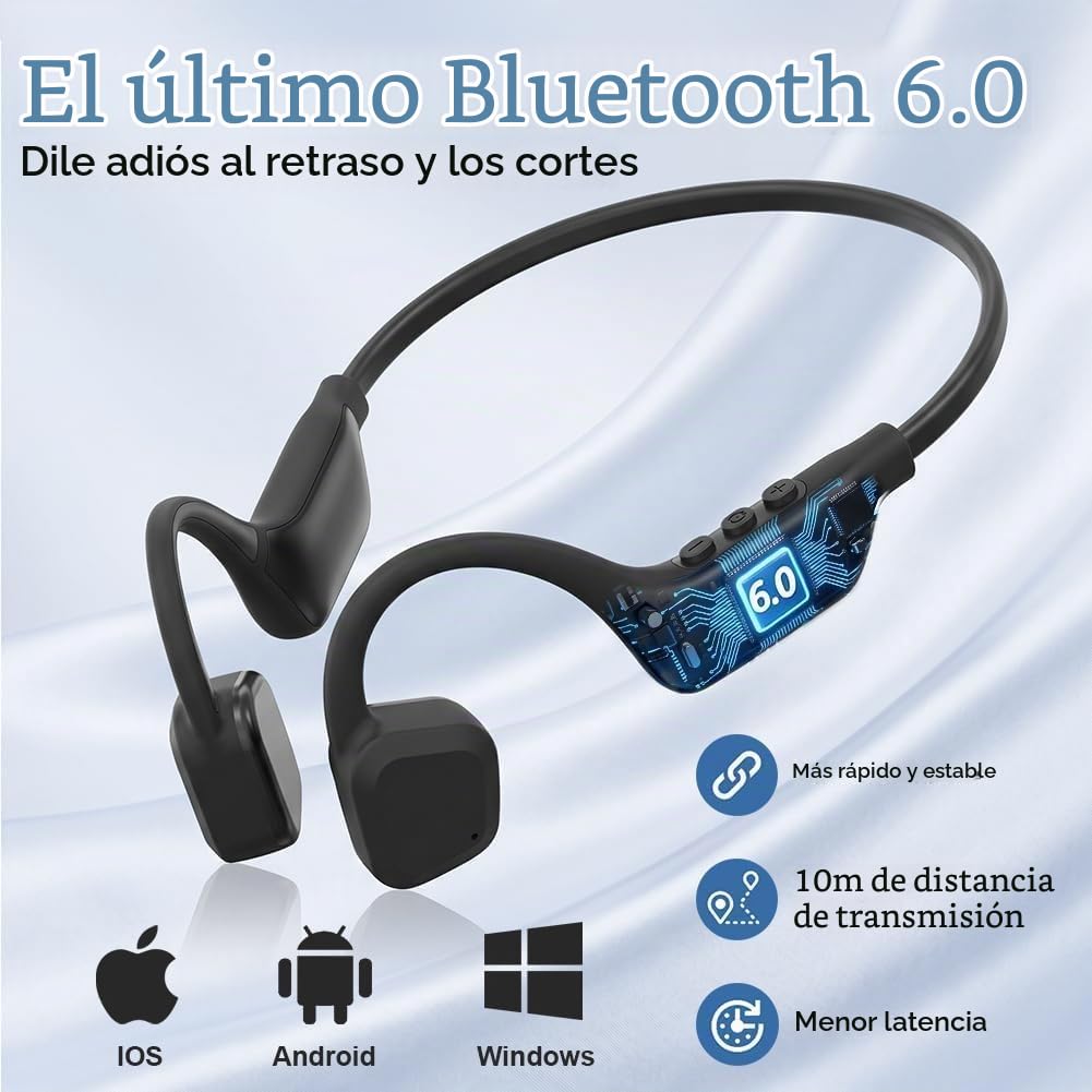 Auriculares Conducción Osea Bluetooth 6.0, Deportivos Auriculares Open Ear 14H Reproducción, IPX8 Cascos Conduccion Osea Inalambricos Pantalla LED, Calidad De Sonido HD para Running Ciclismo Fitness