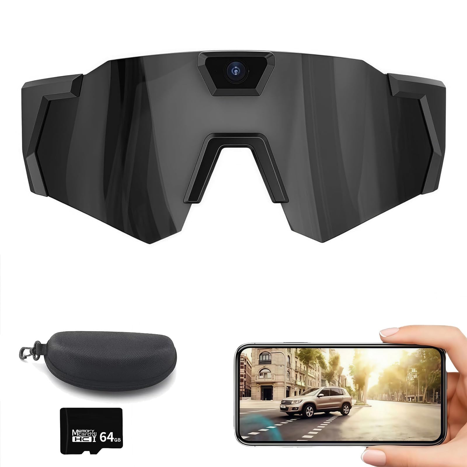 Smart Glasses Camera, Occhiali con Telecamera 4K, Scatta Foto e Registra Video HD 1080P, Adatto per Uomini e Donne, Ideali per Gli Sport All'aria Aperta (Black A)