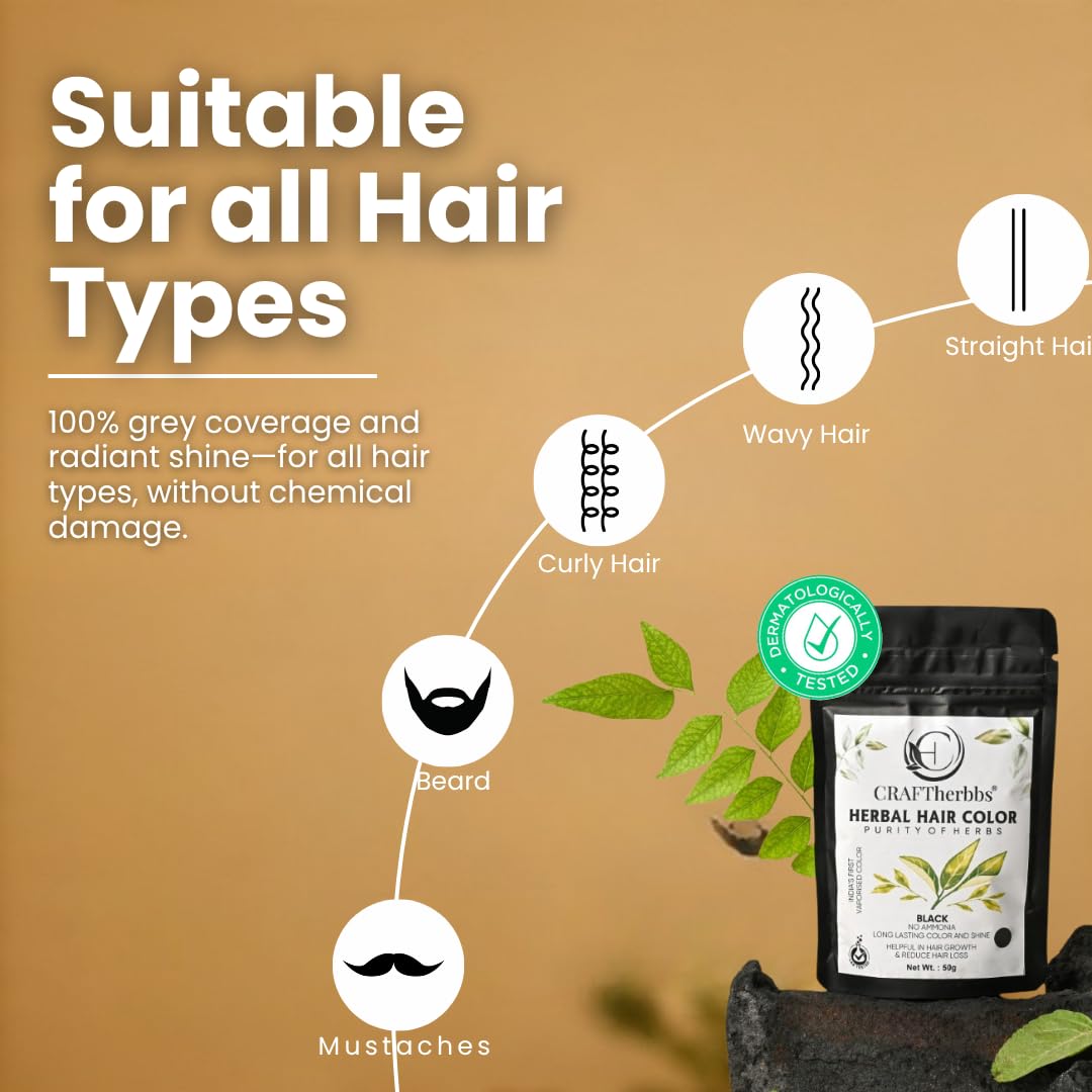 CRAFTherbbs Organic Black Beard & Hair Color | Natural and Healthy Shine | Dandruff Control, UV & Pollution Protection | For Unisex | Pack Of (3) (50g) 4