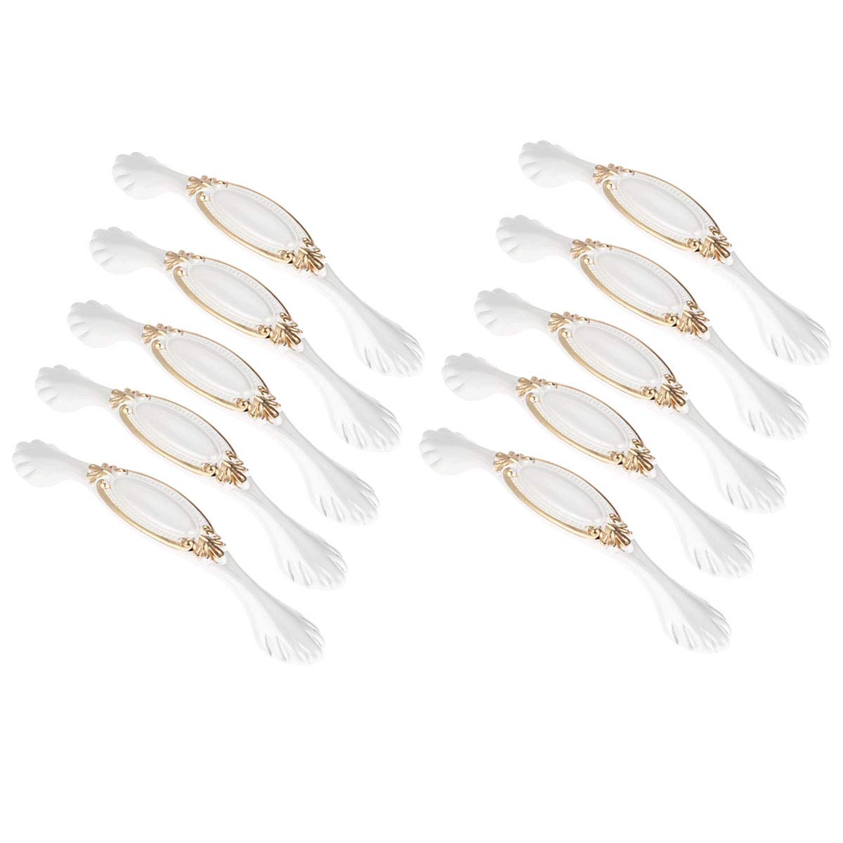 10 Stück Möbelgriff/Knauf aus Zinklegierung, Schubladengriff, Küchentürgriff, Schrankgriff, Hardware mit Schrauben (Silber, Weiß und Gold, Lochabstand 128 mm)