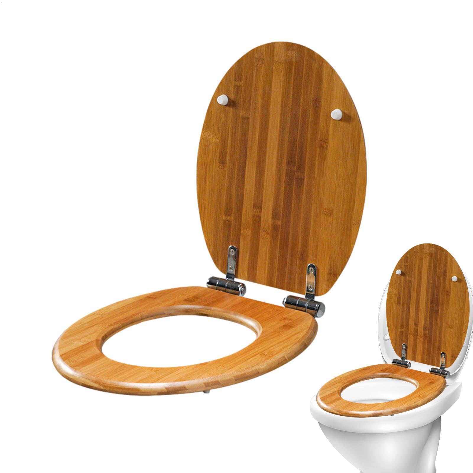 Asiento de inodoro ovalado de madera, moldeado con bisagras de acero | inoxidable, tapa de cierre, función lenta, asiento de baño cómodo y duradero para inodoros modernos, accesorios de higiene