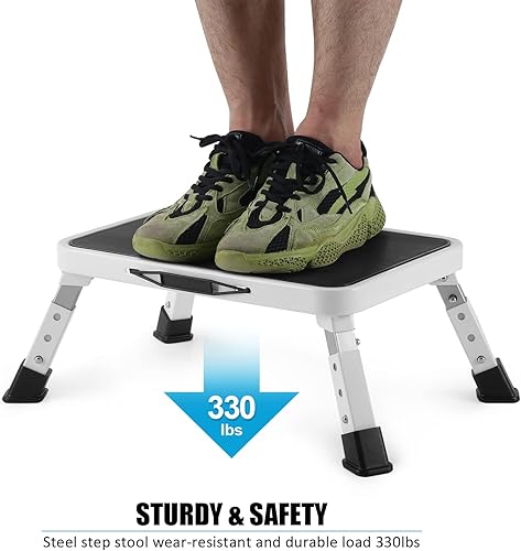 Miniatura 3 de Taburete plegable, taburete de altura ajustable con plataforma antideslizante, escalera para adultos o niños en la cocina, hogar, capacidad de 330