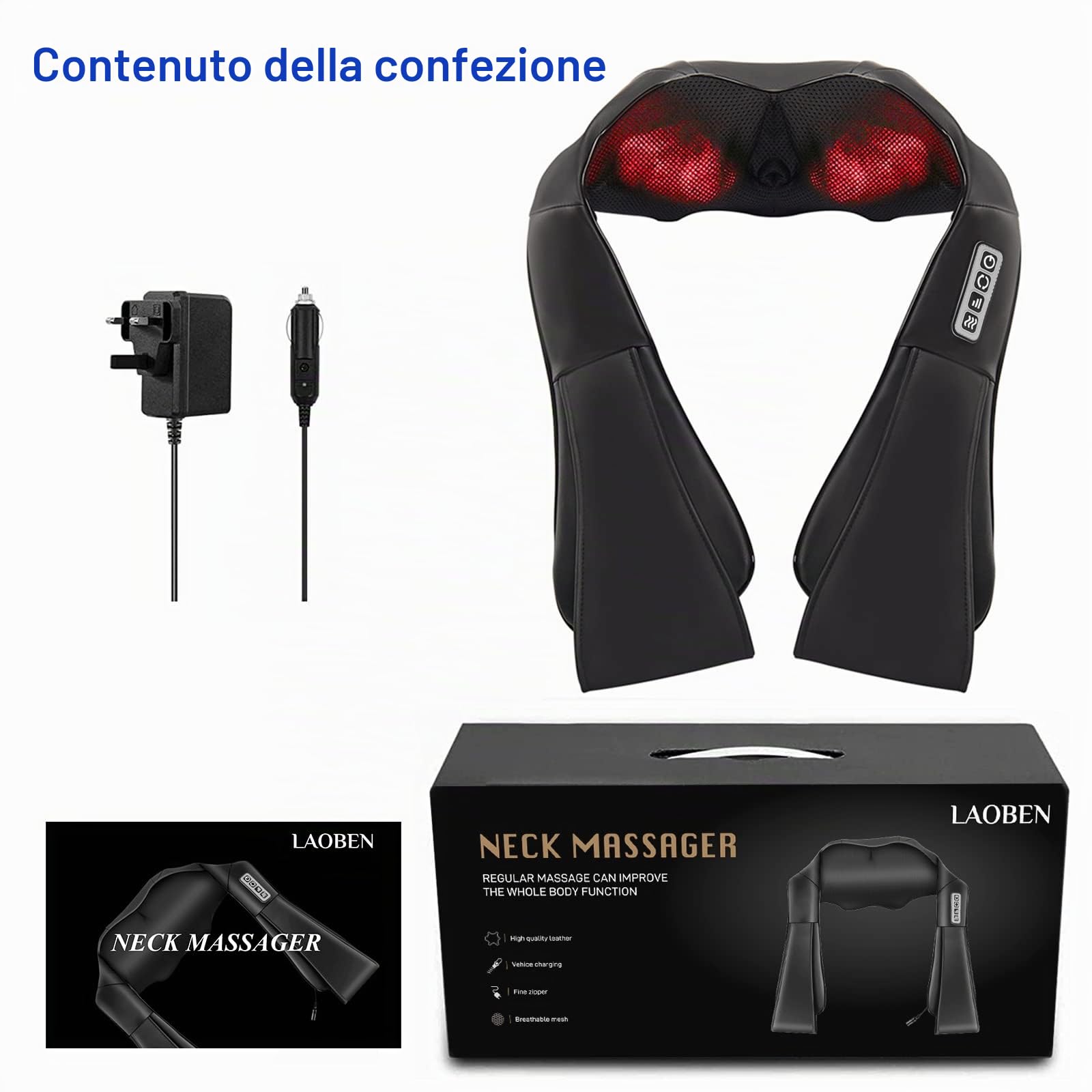 LAOBEN Massaggiatore di tessuto profondo Shiatsu massaggiatore cervicale con funzione termostatica massaggiatore elettrico per collo spalle schiena muscolo sollievo dal dolore a casa ufficio e auto
