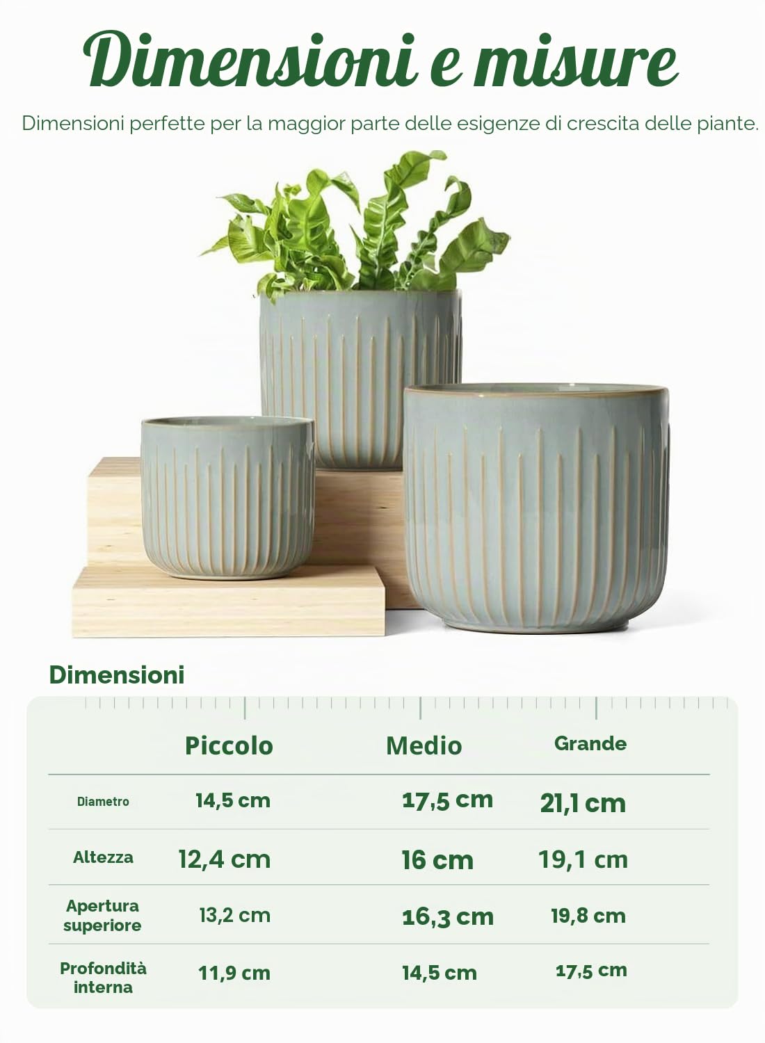LE TAUCI Vaso di Ceramica per piante, 20+17+14 cm Vasi per Piante da interno con Foro di Drenaggio, Fioriere Cilindrico Medio, Set da 3, Smalto Blu Grigio