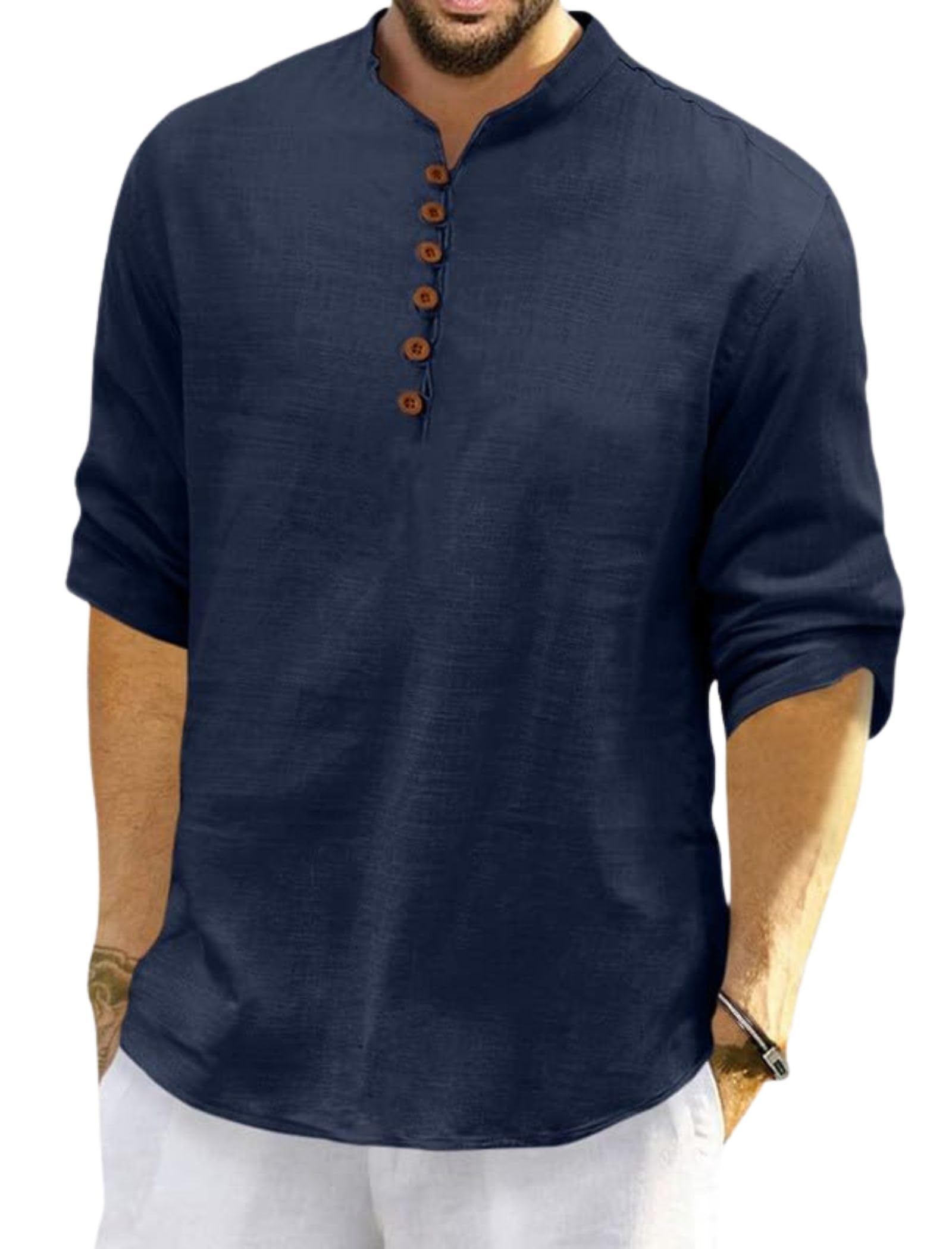 macsivo Men's Cotton Blend Short Kurta with Solid Mandarin Collared Full Sleeve Curved Hem Length | Kurta for Men Stylish-picture-32