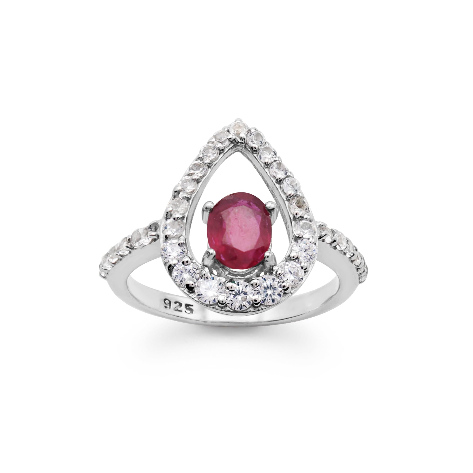 Juego de 4 joyas de boda para mujer, collar con colgante de lágrima de rubí, aretes y anillos, juego de boda, compromiso, dama de honor, vestido de graduación, joyería de plata de ley 925, Plata de