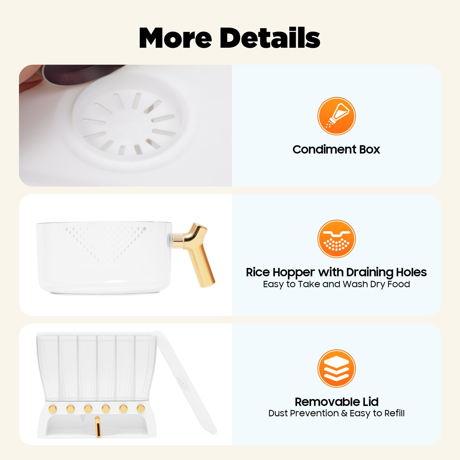 Distributeur de céréales - 10 kg - Distributeur de céréales - Boîte de rangement - Avec 6 grilles - Pour la cuisine - Avec couvercle - Distributeur de nourriture sèche - Lot de boîtes de