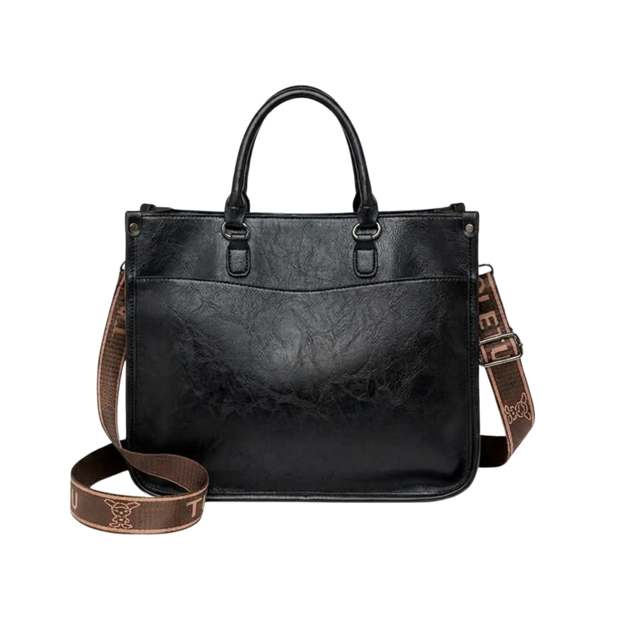 Luxury Women's Handbag, Black Faux Leather Tote with Stylish Brown Strap, Professional Shoulder Bag for Work and Fashion-image-37